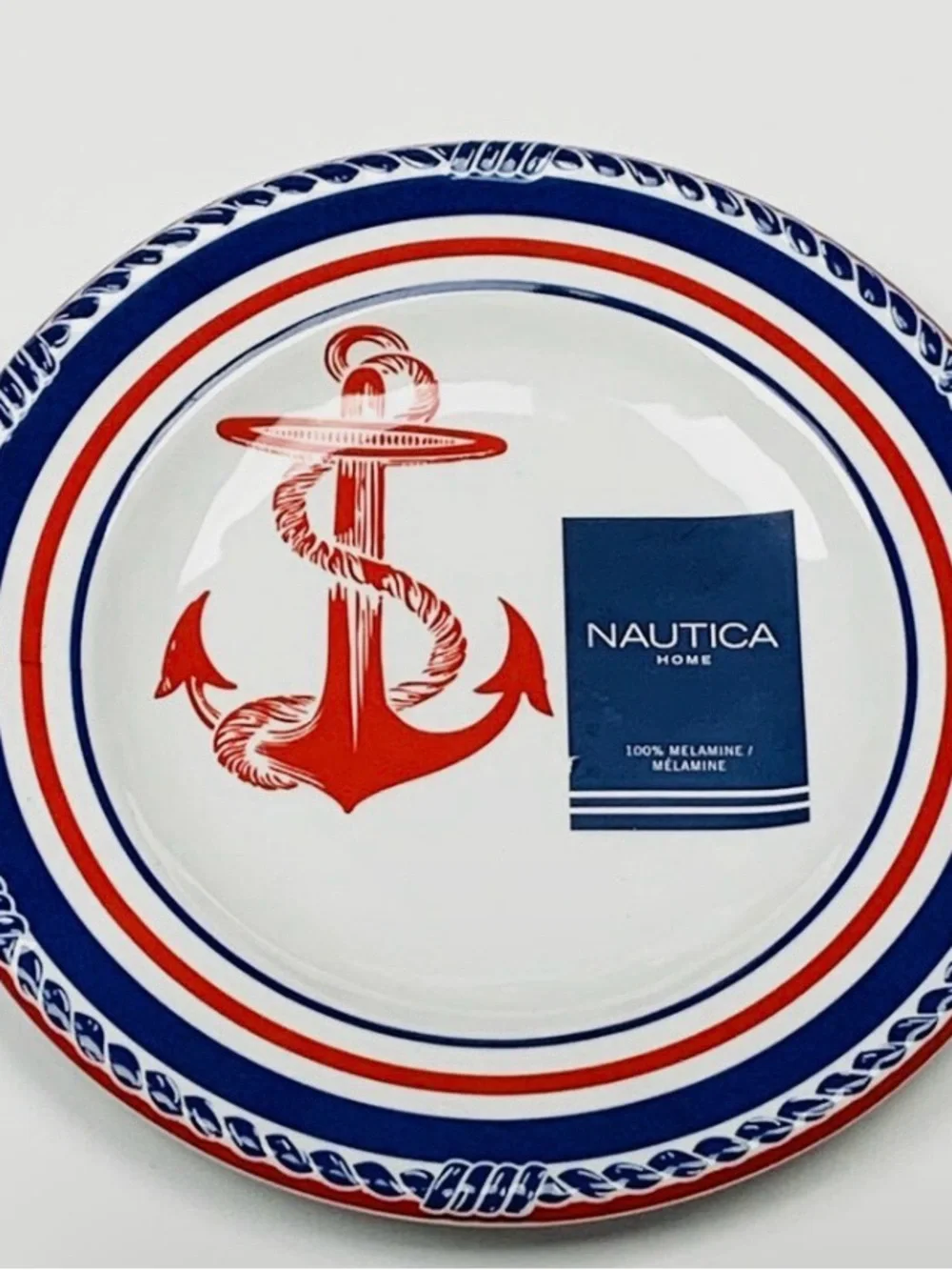 Nautica Plates Anchor Melamine Appetizer Dessert Salad Nautical Patriotic - 6pc